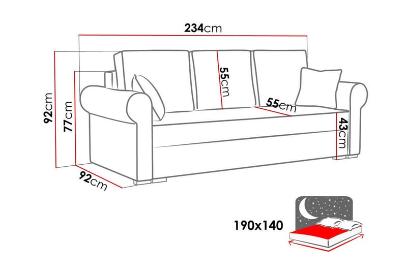 Denegal 3-sits Bäddsoffa Brun/Beige - Möbler - Vardagsrum - Bäddsoffor