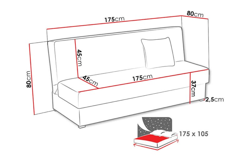 Denegal 3-sits Bäddsoffa Mörkgrå - Möbler - Vardagsrum - Bäddsoffor