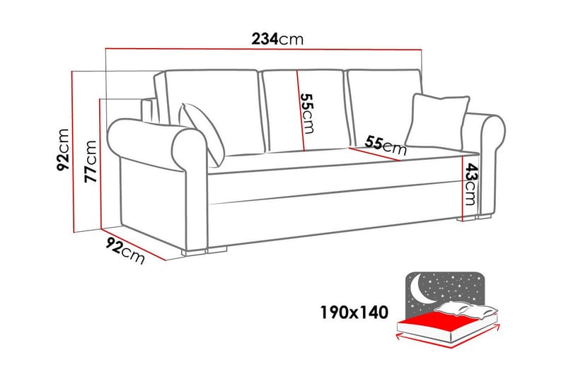 Denegal 3-sits Bäddsoffa Mörkgrå - Möbler - Vardagsrum - Bäddsoffor