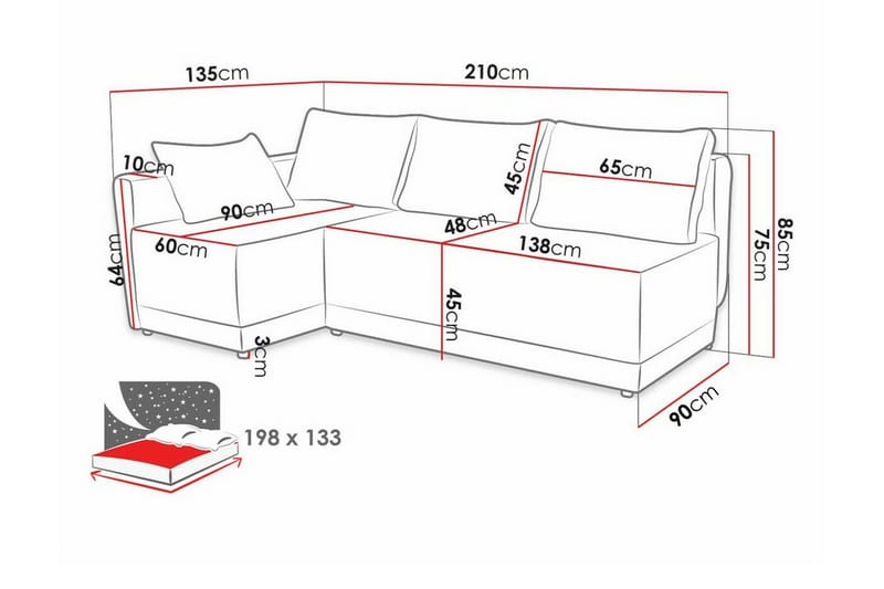 Denegal 3-sits Hörnbäddsoffa Beige - Möbler - Vardagsrum - Bäddsoffor - Hörnbäddsoffa