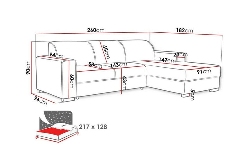 Denegal 3-sits Hörnbäddsoffa Beige - Möbler - Vardagsrum - Bäddsoffor - Hörnbäddsoffa