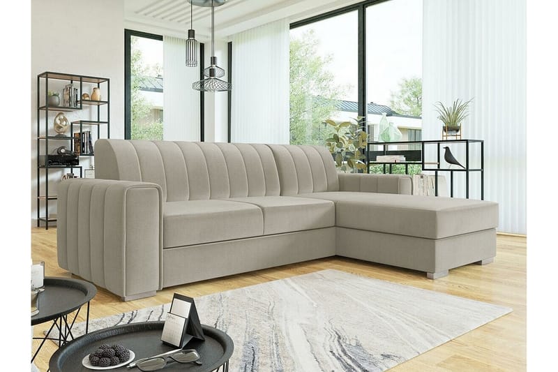 Denegal 3-sits Hörnbäddsoffa Beige/Ljusbeige - Möbler - Vardagsrum - Bäddsoffor - Hörnbäddsoffa