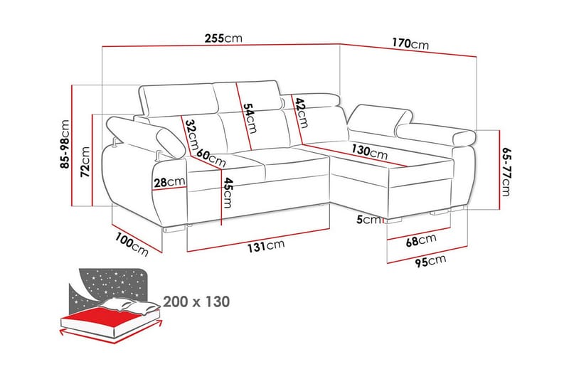 Denegal 3-sits Hörnbäddsoffa Beige/Ljusbeige - Möbler - Vardagsrum - Bäddsoffor - Hörnbäddsoffa