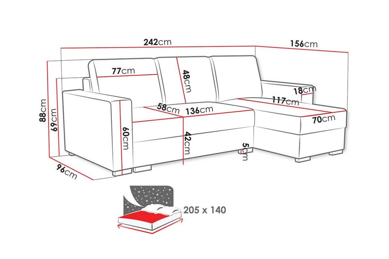 Denegal 3-sits Hörnbäddsoffa Cream - Möbler - Vardagsrum - Bäddsoffor - Hörnbäddsoffa