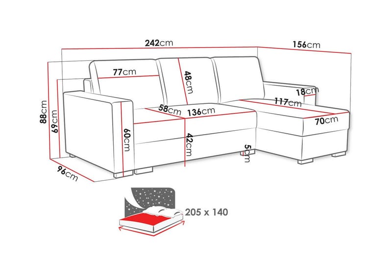 Denegal 3-sits Hörnbäddsoffa Grön - Möbler - Vardagsrum - Bäddsoffor - Hörnbäddsoffa