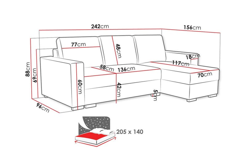 Denegal 3-sits Hörnbäddsoffa Ljusbrun - Möbler - Vardagsrum - Bäddsoffor - Hörnbäddsoffa