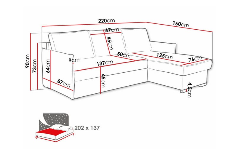 Denegal 3-sits Hörnbäddsoffa Ljusgrå - Möbler - Vardagsrum - Bäddsoffor - Hörnbäddsoffa