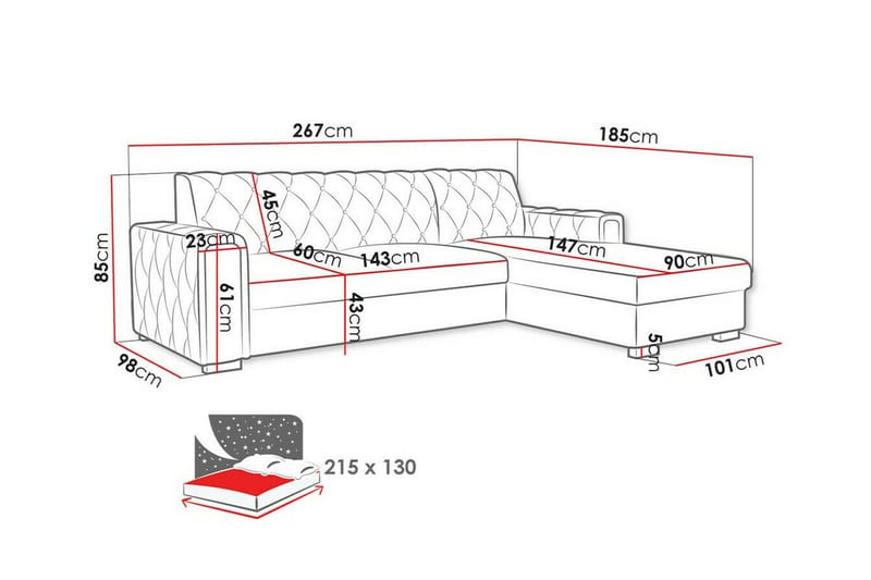 Denegal 3-sits Hörnbäddsoffa Ljusgrå/Mörkgrå - Möbler - Vardagsrum - Bäddsoffor - Hörnbäddsoffa