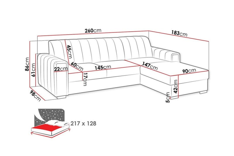 Denegal 3-sits Hörnbäddsoffa Mörkblå - Möbler - Vardagsrum - Bäddsoffor - Hörnbäddsoffa