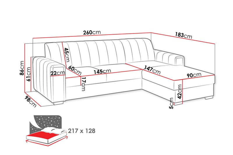 Denegal 3-sits Hörnbäddsoffa Mörkblå - Möbler - Vardagsrum - Bäddsoffor - Hörnbäddsoffa