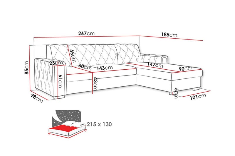 Denegal 3-sits Hörnbäddsoffa Mörkblå - Möbler - Vardagsrum - Bäddsoffor - Hörnbäddsoffa