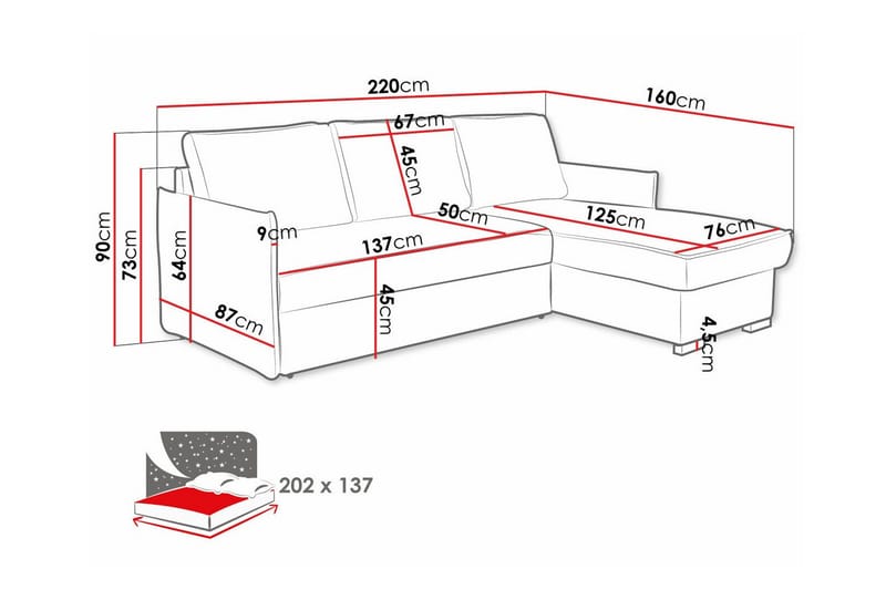 Denegal 3-sits Hörnbäddsoffa Mörkblå - Möbler - Vardagsrum - Bäddsoffor - Hörnbäddsoffa