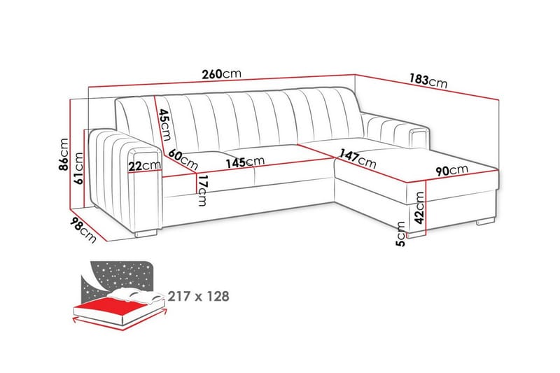 Denegal 3-sits Hörnbäddsoffa Mörkgrå - Möbler - Vardagsrum - Bäddsoffor - Hörnbäddsoffa