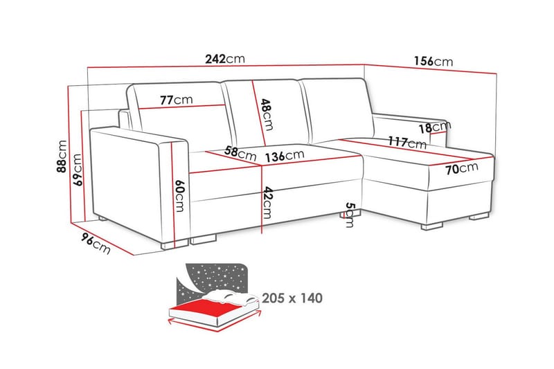 Denegal 3-sits Hörnbäddsoffa Mörkgrå - Möbler - Vardagsrum - Bäddsoffor - Hörnbäddsoffa