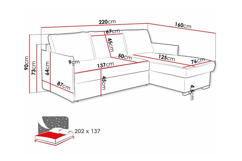 Denegal 3-sits Hörnbäddsoffa Mörkgrå - Möbler - Vardagsrum - Bäddsoffor - Hörnbäddsoffa