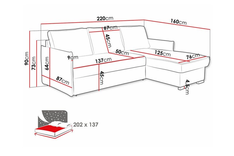 Denegal 3-sits Hörnbäddsoffa Mörkgrå - Möbler - Vardagsrum - Bäddsoffor - Hörnbäddsoffa