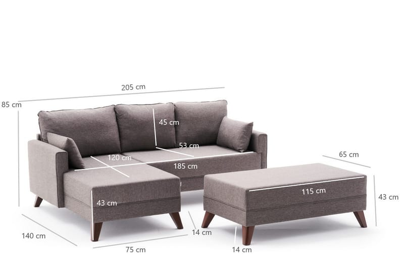 DENMARK MINI Bäddsoffa med Divan Vänster Brun - Möbler - Vardagsrum - Bäddsoffor