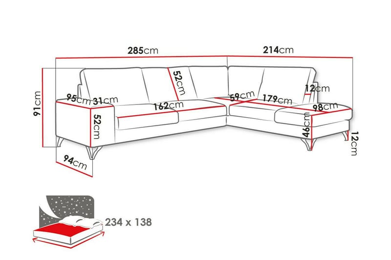 Derry 4-sits Hörnbäddsoffa Mörkgrå - Möbler - Vardagsrum - Bäddsoffor - Hörnbäddsoffa