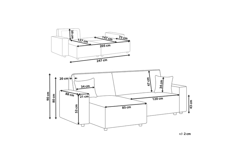 Dyshawn Hörnbäddsoffa 2-sits - Grå/Svart - Möbler - Vardagsrum - Bäddsoffor - Hörnbäddsoffa