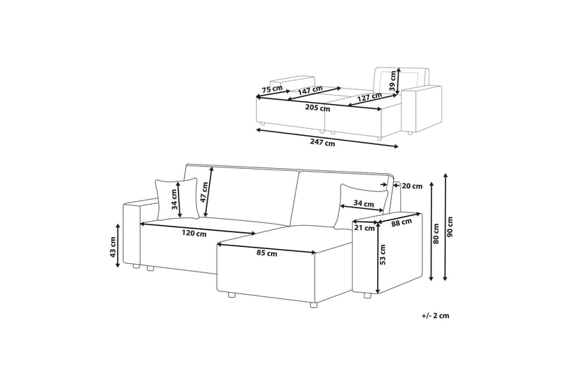 Dyshawn Hörnbäddsoffa 2-sits - Vit/Svart - Möbler - Vardagsrum - Bäddsoffor - Hörnbäddsoffa