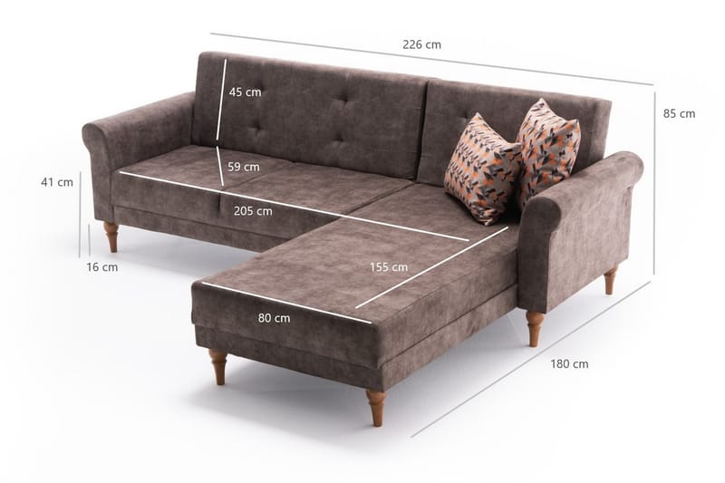 ETHIOPIA Bäddsoffa m. Divan 4-sits 205x180 Antracit - Möbler - Vardagsrum - Bäddsoffor