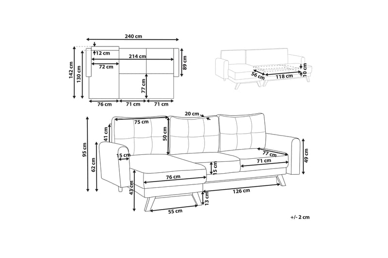 Faustin Hörnbäddsoffa 3-sits - Beige/Ljust trä - Möbler - Vardagsrum - Bäddsoffor - Hörnbäddsoffa