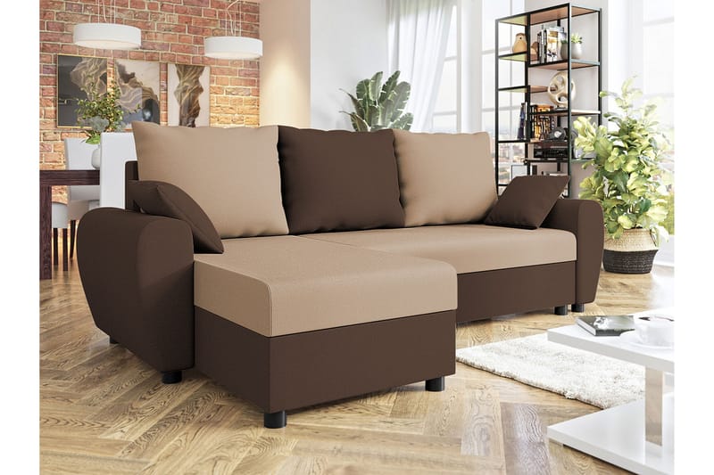 Fionara 3-sits Hörnbäddsoffa Beige/Brun - Möbler - Vardagsrum - Bäddsoffor - Hörnbäddsoffa