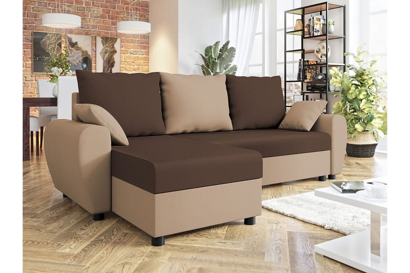 Fionara 3-sits Hörnbäddsoffa Brun/Beige - Möbler - Vardagsrum - Bäddsoffor - Hörnbäddsoffa