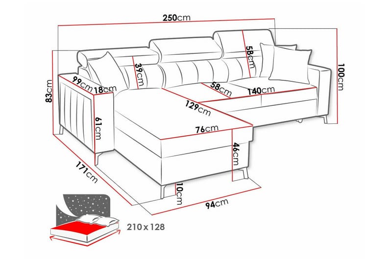 Galbally 3-sits Hörnbäddsoffa Beige - Möbler - Vardagsrum - Bäddsoffor - Hörnbäddsoffa