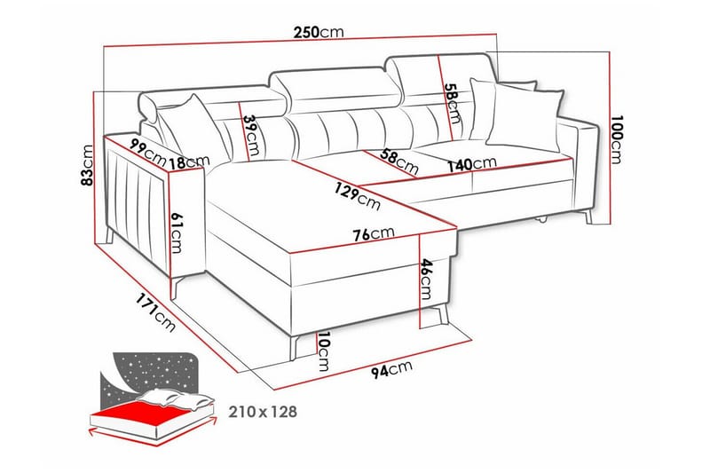 Galbally 3-sits Hörnbäddsoffa Mörkblå - Möbler - Vardagsrum - Bäddsoffor - Hörnbäddsoffa