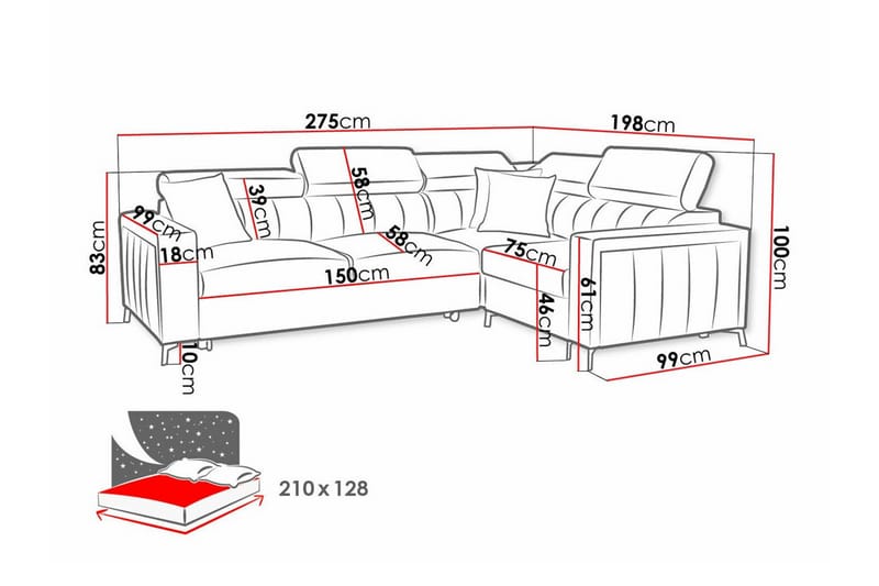 Galbally 3-sits Hörnbäddsoffa Mörkblå - Möbler - Vardagsrum - Bäddsoffor - Hörnbäddsoffa