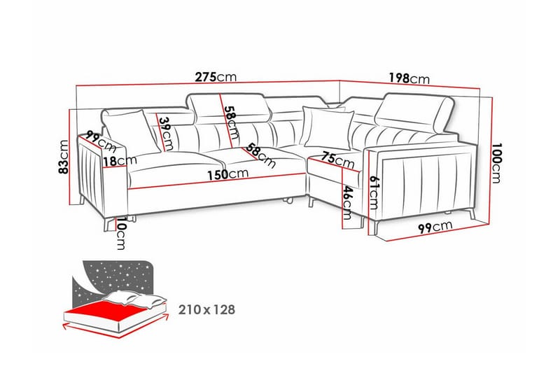 Galbally 3-sits Hörnbäddsoffa Mörkblå - Möbler - Vardagsrum - Bäddsoffor - Hörnbäddsoffa