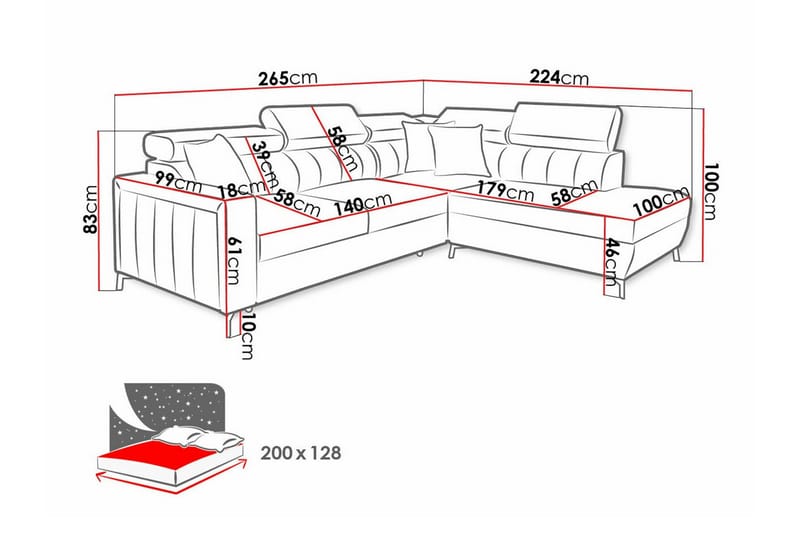 Galbally 3-sits Hörnbäddsoffa Mörkblå - Möbler - Vardagsrum - Bäddsoffor - Hörnbäddsoffa