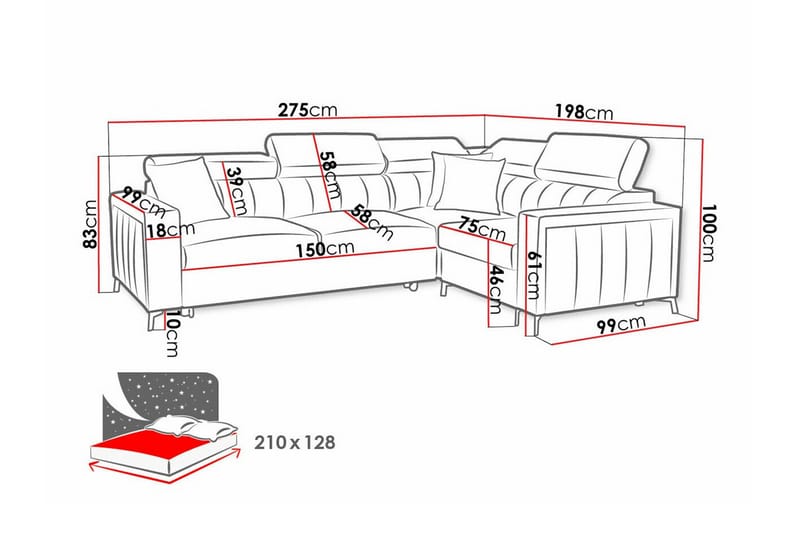 Galbally 3-sits Hörnbäddsoffa Mörkbrun - Möbler - Vardagsrum - Bäddsoffor - Hörnbäddsoffa