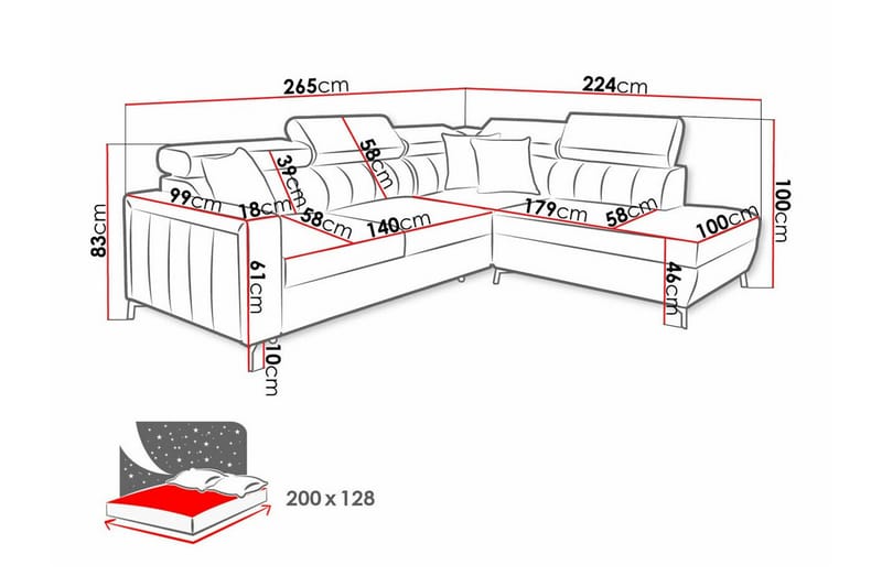 Galbally 3-sits Hörnbäddsoffa Mörkbrun - Möbler - Vardagsrum - Bäddsoffor - Hörnbäddsoffa