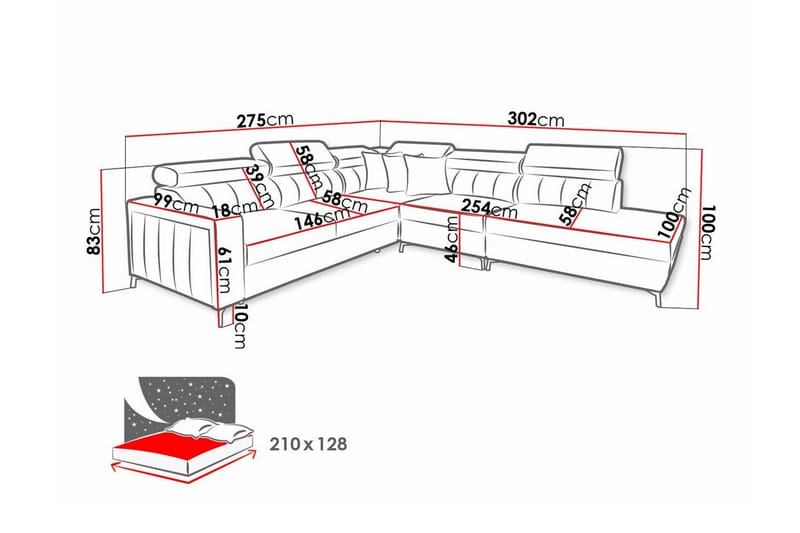 Galbally 4-sits Hörnbäddsoffa Grå - Möbler - Vardagsrum - Bäddsoffor - Hörnbäddsoffa