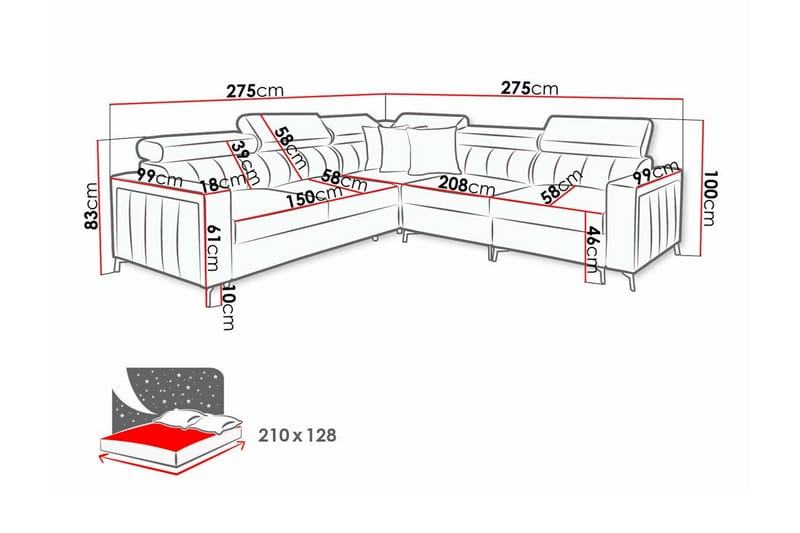 Galbally 4-sits Hörnbäddsoffa Mörkblå - Möbler - Vardagsrum - Bäddsoffor - Hörnbäddsoffa