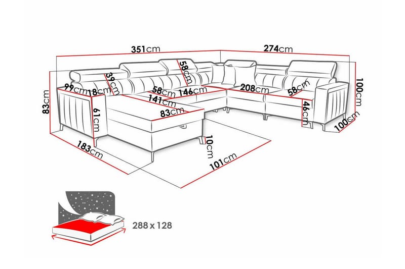 Galbally 5-sits Hörnbäddsoffa Ljusgrå/Mörkgrå - Möbler - Vardagsrum - Bäddsoffor - Hörnbäddsoffa