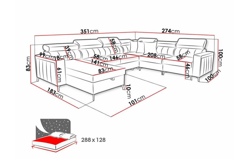 Galbally 5-sits Hörnbäddsoffa Mörkblå - Möbler - Vardagsrum - Bäddsoffor - Hörnbäddsoffa