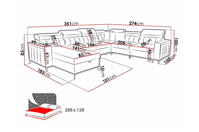 Galbally 5-sits Hörnbäddsoffa Mörkbrun - Möbler - Vardagsrum - Bäddsoffor - Hörnbäddsoffa