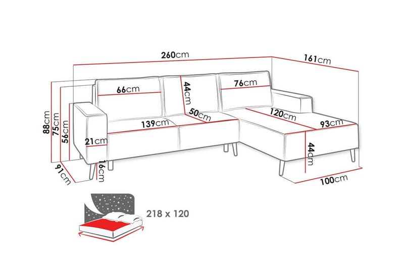 Graystone 3-sits Hörnbäddsoffa Beige - Möbler - Vardagsrum - Bäddsoffor - Hörnbäddsoffa