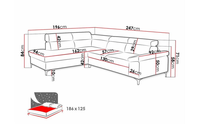 Graystone 3-sits Hörnbäddsoffa Blå - Möbler - Vardagsrum - Bäddsoffor - Hörnbäddsoffa