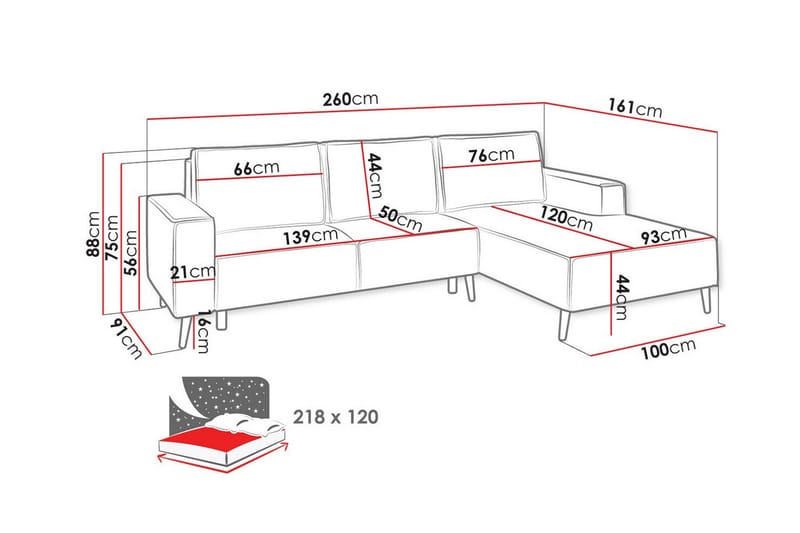 Graystone 3-sits Hörnbäddsoffa Ljusgrå - Möbler - Vardagsrum - Bäddsoffor - Hörnbäddsoffa