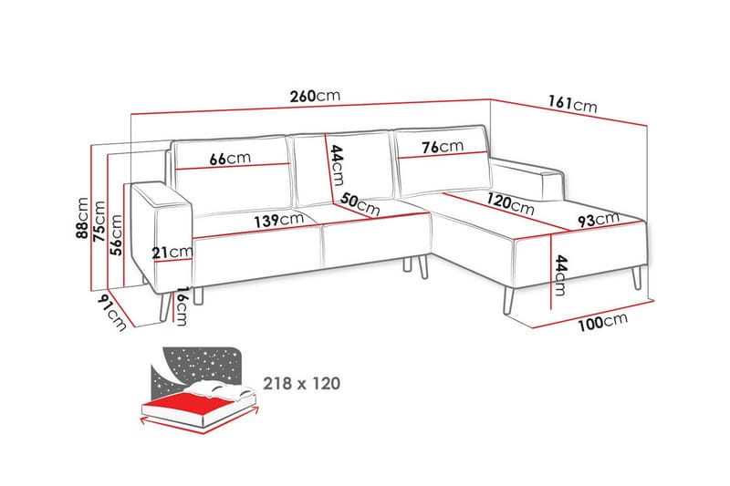 Graystone 3-sits Hörnbäddsoffa Mörkgrå - Möbler - Vardagsrum - Bäddsoffor - Hörnbäddsoffa