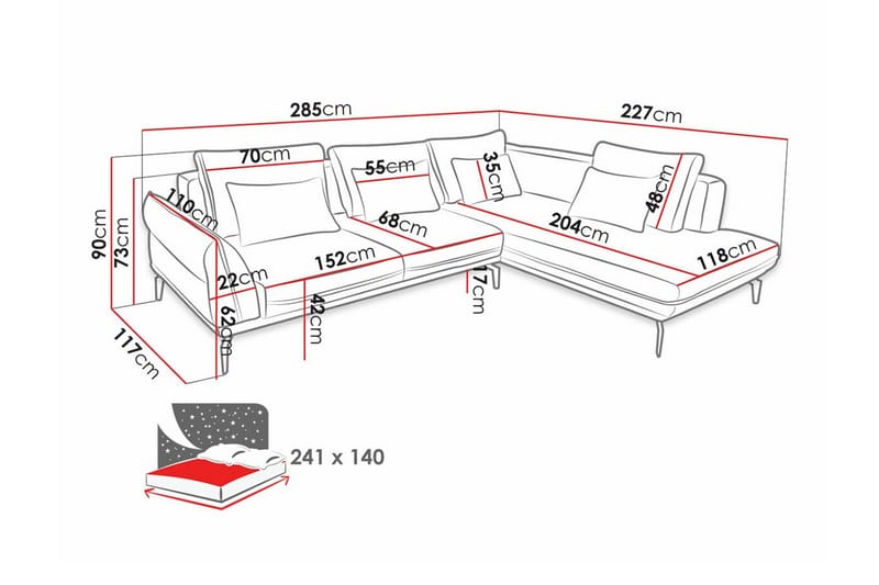 Graystone 4-sits Hörnbäddsoffa Beige/Ljusbeige - Möbler - Vardagsrum - Bäddsoffor - Hörnbäddsoffa