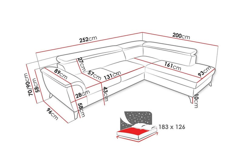 Graystone 4-sits Hörnbäddsoffa Mörkgrå - Möbler - Vardagsrum - Bäddsoffor - Hörnbäddsoffa