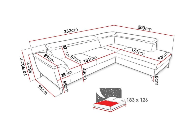 Graystone 4-sits Hörnbäddsoffa Mörkgrå - Möbler - Vardagsrum - Bäddsoffor - Hörnbäddsoffa