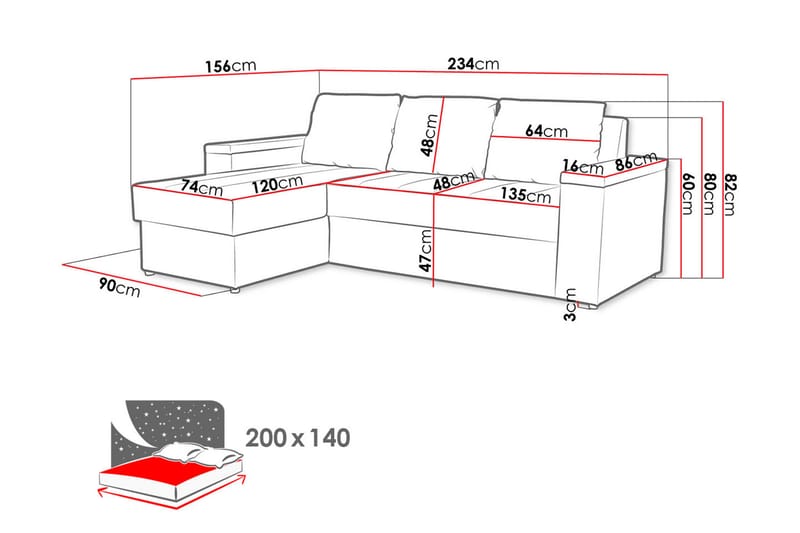 HERVAS 3-sits Bäddsoffa med Divan med Förvaring Mörkgrå - Bäddsoffor - Bäddsoffa divan