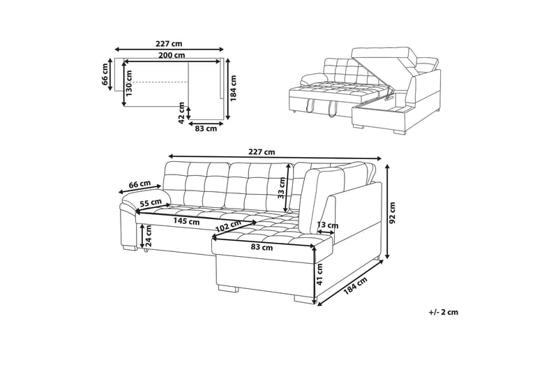 MARAMO 4-sits Hörnbäddsoffa Vänster Sammet/Grå - Möbler - Vardagsrum - Bäddsoffor - Hörnbäddsoffa