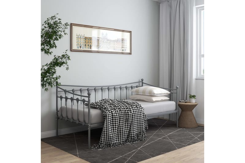 Sängram bäddsoffa grå metall 90x200 cm - Grå - Möbler - Vardagsrum - Bäddsoffor - Hörnbäddsoffa